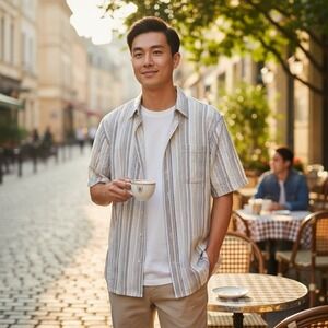 Vintage Whatzup Men's Striped Short Sleeve Button Down Shirt Casual Size 2XL NEW